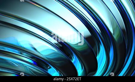 Moderno sfondo astratto di curve acquose rifratte cromate blu viola illustrazione 3d di alta qualità Foto Stock