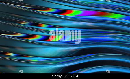 Rifrazione cromata viola blu acquoso moderno sfondo astratto dalla curva delicata illustrazione 3d di alta qualità Foto Stock