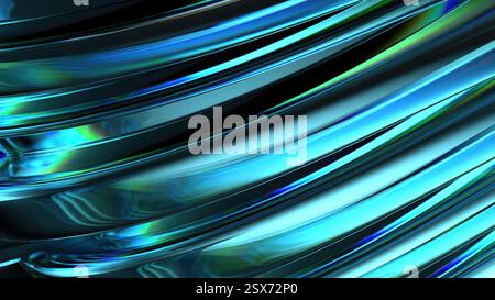 Rifrazione cromata viola blu acquoso sfondo moderno e di lusso con curve astratte illustrazione 3d di alta qualità Foto Stock