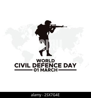 Giornata Mondiale della difesa civile, illustrazione vettoriale di saluto, giornata Mondiale della difesa civile, osservata il 1° marzo, sottolinea l'importanza del civile Illustrazione Vettoriale