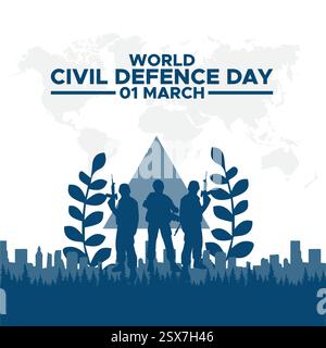 Giornata Mondiale della difesa civile, illustrazione vettoriale di saluto, giornata Mondiale della difesa civile, osservata il 1° marzo, sottolinea l'importanza del civile Illustrazione Vettoriale