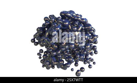 Rendering 3d Abstract Black Shine Metaballs on white bg Foto Stock