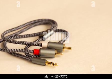 Cavo di collegamento Tulip e mini-jack per HI-FI Foto Stock
