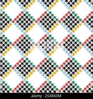Motivo pied de poule Pepita senza cuciture. Texture Pepito ripetuta. Argille astratte ripetute per stampe in bianco e nero. Plaid pied stooth ripetuti e. Illustrazione Vettoriale
