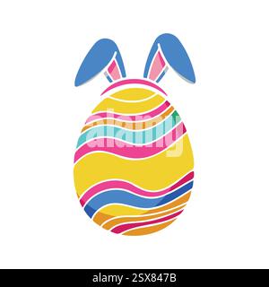 Vivace uovo di Pasqua con le orecchie conigliette | Clipart digitale per le feste Illustrazione Vettoriale