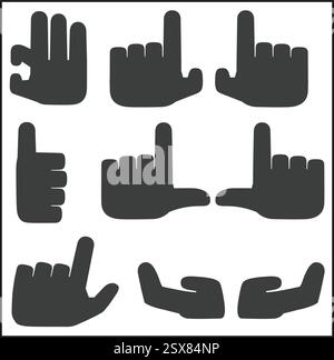 Le icone delle mani impostano puntatori neri. Illustrazione Vettoriale