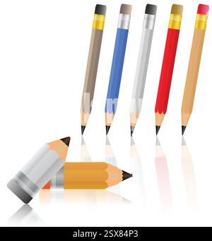 matite colorate, cancelleria su sfondo bianco Illustrazione Vettoriale