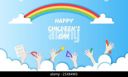 modello di design per banner per la giornata dei bambini felici Illustrazione Vettoriale