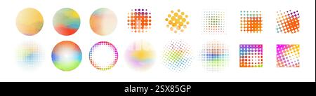Set di sfondo a punti mezzitoni di elementi colorati rotondi. disegno a mano. Non ai, illustrazione vettoriale. Illustrazione Vettoriale