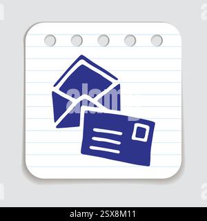 Busta aperta Doodle con lettera o logo, disegnata a mano in stile piatto Illustrazione Vettoriale