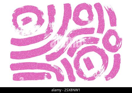 Squillano e circolano le linee dell'inchiostro. Stampa di fotocopie con forme di vernice rotonde disegnate a mano. Grafico a mano libera della curva astratta. Oscillazione del pennello da scarabocchiare Illustrazione Vettoriale