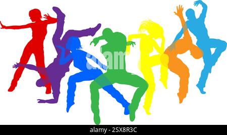 La Street Dance con la silhouette dei ballerini pone le silhouette Illustrazione Vettoriale