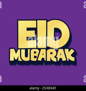 Illustrazione vettoriale del biglietto di auguri tipografico EID Mubarak. Testo dorato: Banner, poster, modello per festeggiare il festival religioso islamico. Illustrazione Vettoriale