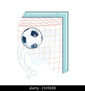 Il pallone da calcio colpisce l'angolo della porta in stile cartoni animati Illustrazione Vettoriale