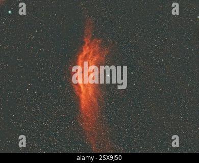 Nebulosa della California (NGC 1499 o SH2-220) nebulosa di emissione nella costellazione Perseo, mappe stellari e oggetti astronomici nel cielo stellato Foto Stock
