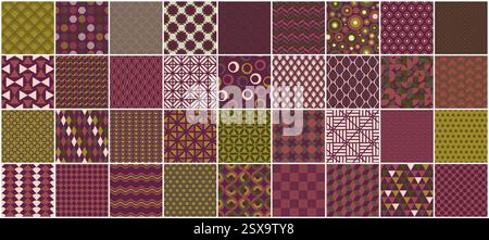 Collezione di motivi colorati vettoriali senza cuciture - design vintage. Sfondi retrò alla moda, stile anni '60 - '70 Stampe creative semplici e insolite Illustrazione Vettoriale