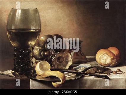 CLAESZ., Pieter (c.a. 1597, Steinfurt, d. 1661, Haarlem) Still-Life 1633 Oil on oakwood, 38 x 53 cm Staatliche Kunstsammlungen, Kassel i ricchi cittadini di Haarlem erano particolarmente aperti al gusto raffinato mostrato nelle nature morte di artisti come Pieter Calesz. E Willem Claesz Heda. --- parole chiave: --------------- Autore: CLAESZ., Pieter Title: STILL-Life Time-line: 1601-1650 Scuola: Olandese Form: Painting Type: STILL-Life Foto Stock
