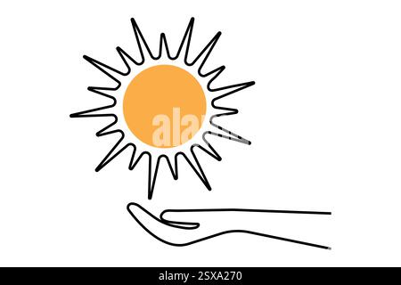 Tramonto su una linea di un'icona vettoriale minimalista con sfondo bianco e nero Illustrazione Vettoriale