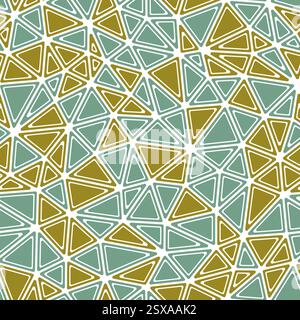 Sfondo geometrico minimo. Forme solide arrotondate nei telai. Triangoli medi. Stile a più colori. Modello ripetibile. Tessere vettoriali moderne. Illustrazione Vettoriale