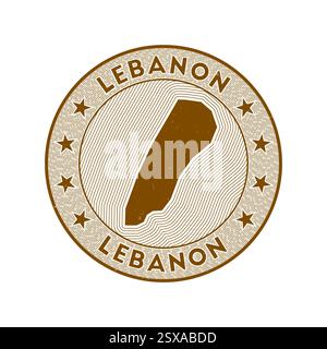 Vettore del badge rotondo Libano. Francobollo rotondo paese con la forma del Libano, isolini e nome circolare del paese. Emblema sorprendente. Illustrazione Vettoriale