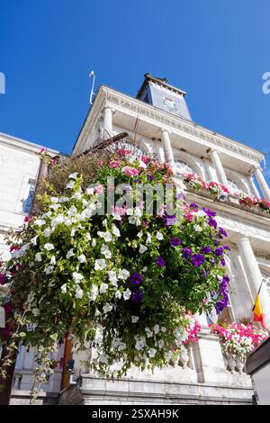Cesto di fiori appeso, Rocroy, Francia Foto Stock