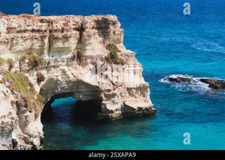 Mare meraviglioso con scogliere e archi rocciosi. Torre Sant'Andrea, costa del Salento, Puglia, ITALIA Foto Stock