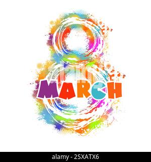 Felice Festa della donna 8 marzo sfondo vettoriale. Giornata internazionale della donna. Per banner, opuscoli, social media, stampa, poster, web. Disegnato a mano. Non IA Illustrazione Vettoriale
