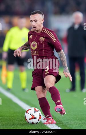 Roma, Italia. 20 febbraio 2025. Angelino di AS Roma durante la partita di secondo livello di UEFA Europa League 2024/25 a eliminazione diretta tra AS Roma e FC Porto allo Stadio Olimpico il 20 febbraio 2025 a Roma. Crediti: Giuseppe Maffia/Alamy Live News Foto Stock