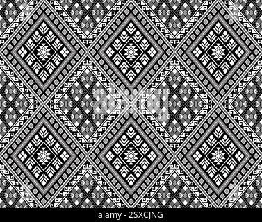 Motivo bianco a forma di diamante senza cuciture sul nero per decorazioni, tessuti, stampe tessili e altre stampe digitali Illustrazione Vettoriale