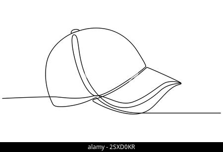 Cappello illustrazione vettoriale a una linea continua, cappello avventura escursionistico, viaggio, viaggio, disegno continuo del cappellino da baseball Illustrazione Vettoriale