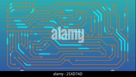 Immagine del trasferimento di dati blu brillante sulla rete della scheda madre Foto Stock