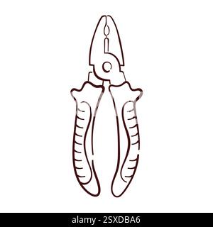 Pinze minimaliste con impugnature ergonomiche. Semplice strumento monocromatico per riparazioni, artigianato o temi industriali. Perfetto per applicazioni tecniche Illustrazione Vettoriale