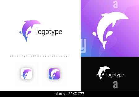 Logo Dolphin dal design minimalista con un design fluido. Rappresenta la natura, la vita marina, l'eco-consapevolezza. Perfetto per le aziende legate all'acqua, ambientali Illustrazione Vettoriale