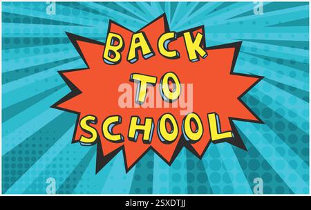 Bolla rossa DI RITORNO A SCUOLA su sfondo blu Illustrazione Vettoriale