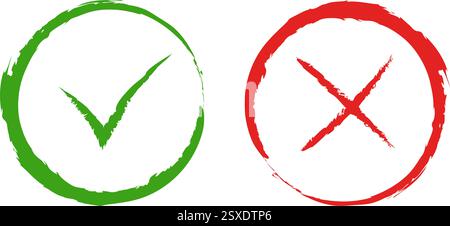 Segno di spunta verde vettoriale sì e rosso no Illustrazione Vettoriale