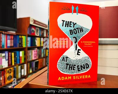 Leopoli, Ucraina - 20 febbraio 2025: Questa immagine presenta il libro 'They Both Die at the End' di Adam Silvera. Foto Stock