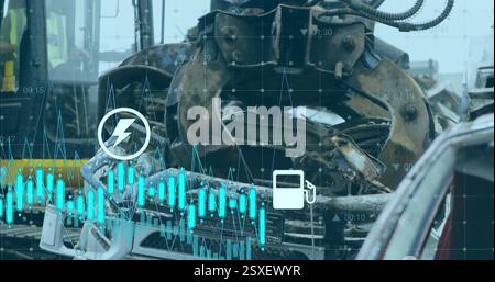 Immagine dell'elaborazione dei dati finanziari con icone sulla discarica Foto Stock