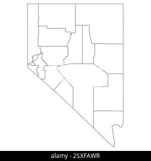 Nevada, NV - Mappa politica dettagliata dello stato degli Stati Uniti. Mappa amministrativa divisa in contee. Mappa del contorno nera vuota sottile. Illustrazione vettoriale Illustrazione Vettoriale