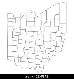 Ohio, OH - Mappa politica dettagliata dello stato americano. Mappa amministrativa divisa in contee. Mappa del contorno nera vuota sottile. Illustrazione vettoriale Illustrazione Vettoriale