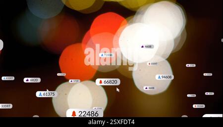 Immagine di icone multimediali su macchie luminose colorate Foto Stock