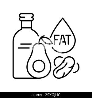 Icona della linea nera Fats. Elemento isolato vettoriale. Ictus modificabile in Nutritionologia . Traccia modificabile. Illustrazione Vettoriale