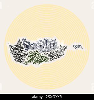 Poster del round di Cipro. Immagine tipografica del Paese. Regioni nuvole di parole di Cipro. Design vintage con texture graffiante. Illustrazione Vettoriale