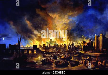 Il grande incendio di Londra nel 1666 lieve Pietersz Verschuier, Rotterdam, CA. 1630 – Rotterdam, 1686 Paesi Bassi, Olanda, fine Art Museum, ( nel 1666, un incendio devastante colpì Londra, distruggendo 13200 case, 87 chiese parrocchiali, il Royal Exchange, Guildhall e la cattedrale di St. Paul. ) Foto Stock