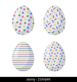 Set di uova di Pasqua colorate. Illustrazione vettoriale isolata in stile cartone animato piatto. Illustrazione Vettoriale