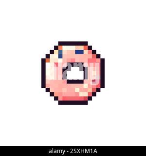Logo Donut in stile pixel anni '80, '90 Pixel ciambella per giochi, siti web, animazioni. icona cottura a 8 bit. Icona Vector vintage con ciambella retrò. Illustrazione Vettoriale