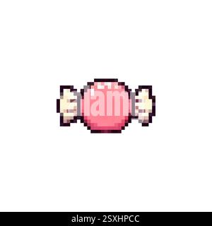 Icona Pixel Candy. Logo Lollipop in stile pixel anni '80, '90 Pixel caramello per giochi, siti web, animazioni. dolci icona a 8 bit. Icona Vector vintage retrò Illustrazione Vettoriale