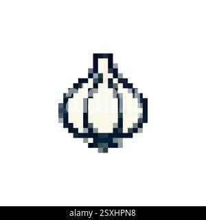 Icona pixel aglio. Logo aglio vegetale in stile pixel anni '80, '90 Aglio alimentare per giochi, siti web, animazioni. icona a 8 bit. Icona Vector vintage retrò Illustrazione Vettoriale