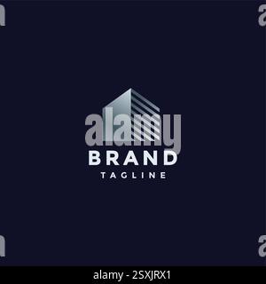 Linee minimaliste per la casa con logo Design. Design minimalista con logo a righe. Illustrazione Vettoriale