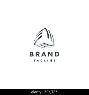 Design con logo dalle linee a triangolo dal design minimalista. Linee minimaliste che ruotano in forma triangolare con logo. Illustrazione Vettoriale