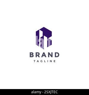 Design del logo della lettera B iniziale degli edifici geometrici. Lettera B esagonale con logo Twin Buildings. Illustrazione Vettoriale